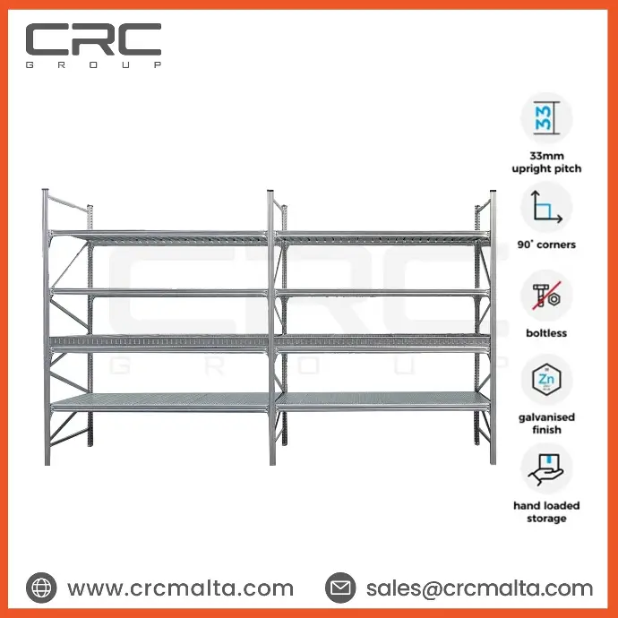 CRC and loaded long span shelving system Unishelf